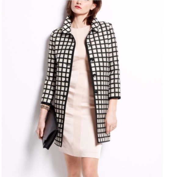Ann Taylor Windowpane Jacquard Topper Jacket Coat White Black Size S - Picture 1 of 13